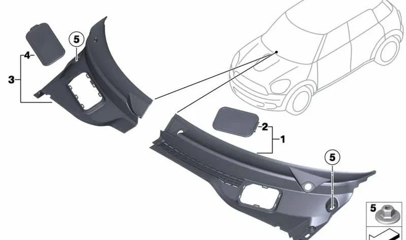 Cubierta cortavientos derecha OEM 51719808096 para MINI Countryman R60, Paceman R61. Original MINI.