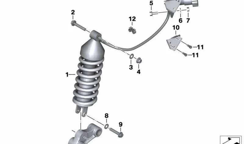 Muelle-amortiguador trasero OEM 33537728374 para motos BMW F 650 GS, G 650 GS. Original BMW Motorrad.