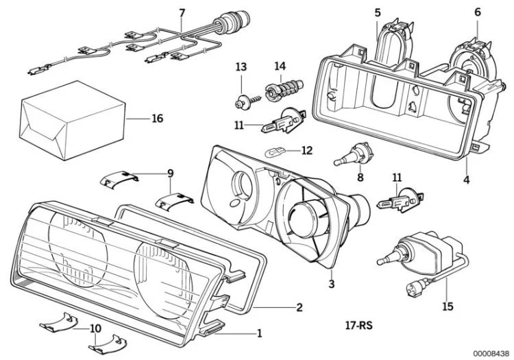 Cristal de dispersión izquierdo OEM 63121393849 para BMW Serie 3 E36 316i, 318i, 318is, 318ti. Original BMW.