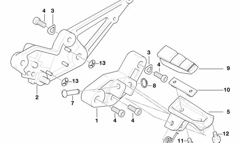 Descansa-pies izquierdo OEM 46717652011 para motos BMW K1200 GT, K1200 RS. Original BMW Motorrad.