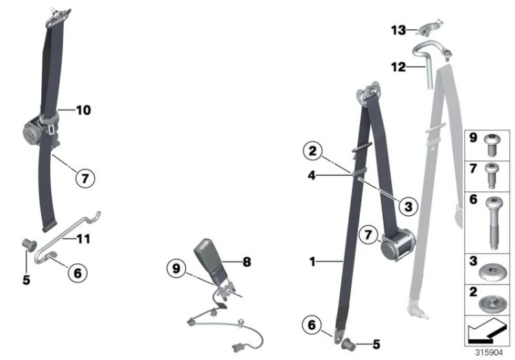 Cinturón de seguridad delantero izquierdo OEM 72117309421 para MINI R56, R56 LCI, Clubman R55, Clubman R55 LCI. Original MINI.