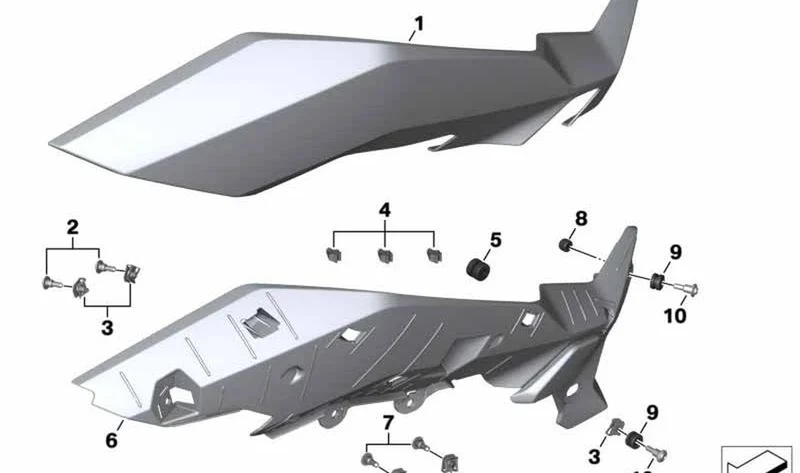 Revestimiento interior lateral derecho OEM 46638394382 para BMW Motorrad S 1000 XR, M 1000 XR. Original BMW Motorrad.