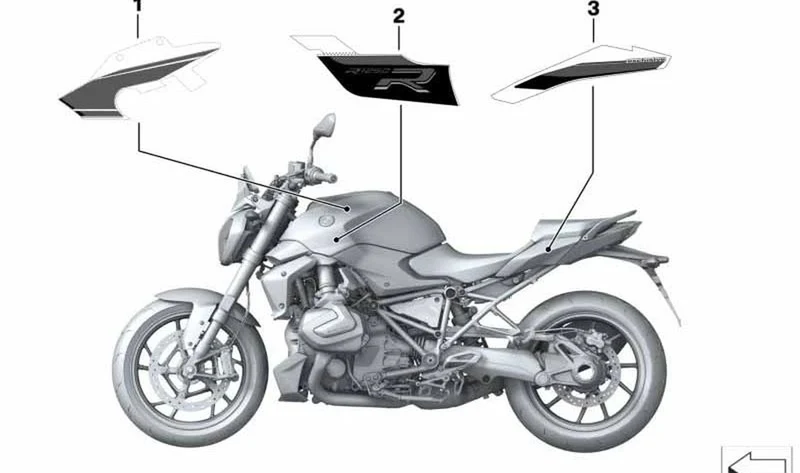 Decoración trasera izquierda OEM 51149829495 para BMW Motorrad R 1200 R, R 1250 R (K53). Original BMW Motorrad.