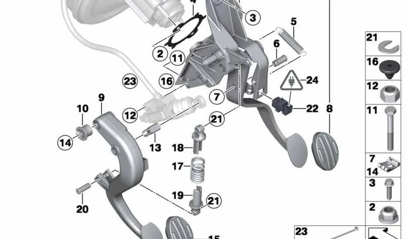 Mecanismo de pedales con pedal de freno OEM 35106795831 para MINI R56, Clubman R55, Cabrio R57, Coupé R58, Roadster R59, Countryman R60, Paceman R61. Original MINI.