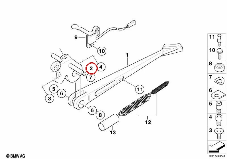 Soporte para apoyo lateral OEM 46537696659 para motos BMW G 650 X 0141, 0164, 0165, 0167. Original BMW Motorrad.