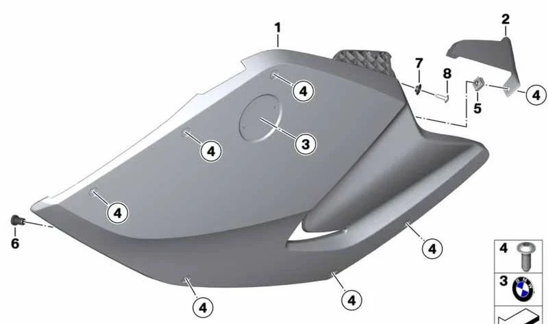 Carenado lateral izquierdo OEM 46637713483 para motos BMW K1300S, K1200S. Original BMW Motorrad.