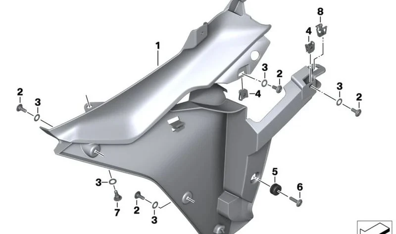 Parte interna revestimiento lateral izquierdo OEM 46638545321 para motos BMW R1200RS, R1250RS. Original BMW Motorrad.