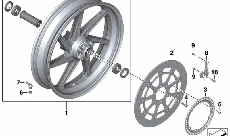 Rueda delantera negra OEM 77218555035 para BMW Motorrad S 1000 XR. Original BMW Motorrad.