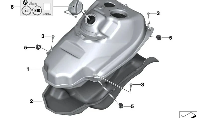 Depósito de combustible OEM 16117724935 para motos BMW C 600 Sport, C 650 GT (K18, K19). Original BMW Motorrad.