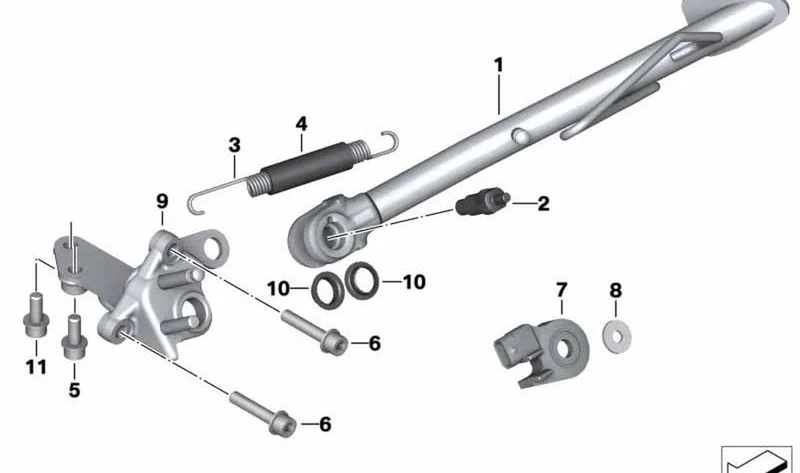 Soporte para apoyo lateral OEM 46538562339 para motos BMW C 600 Sport, C 650 GT (K18, K19). Original BMW Motorrad.