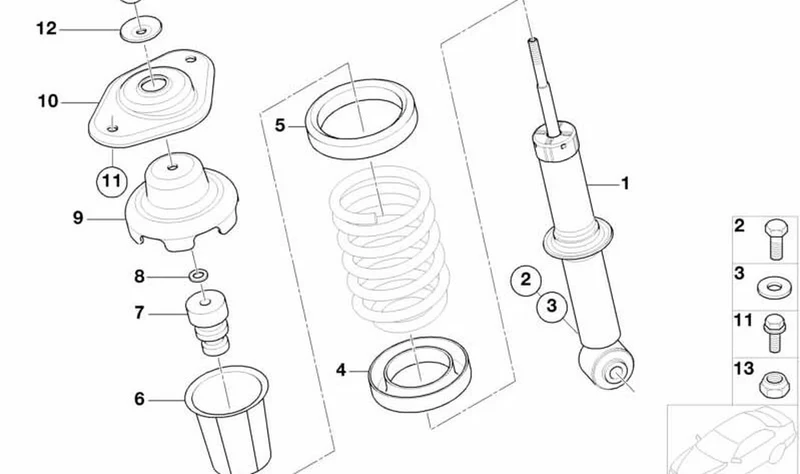 Amortiguador adicional trasero OEM 33506763137 para MINI R52, R53. Original MINI.