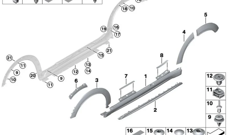 Moldura arco de rueda delantera derecha OEM 51777389366 para MINI Countryman F60, F60 LCI. Original MINI.