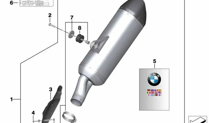 Juego de piezas adicionales para silenciador deportivo OEM 77118543505 para BMW R1200GS, R1200GS Adventure, R1250GS... y más. Original BMW Motorrad.
