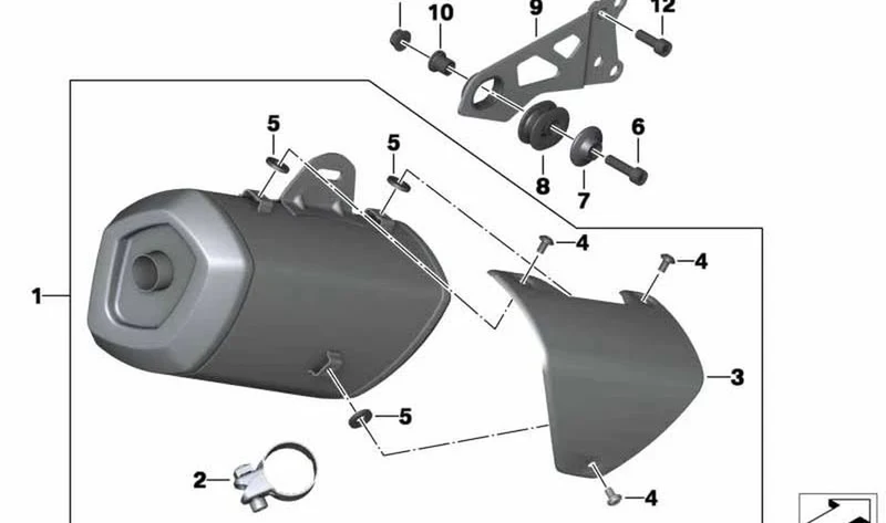 Cubierta de escape trasera OEM 18517729506 para motos BMW C 600 Sport, C 650 Sport. Original BMW Motorrad.