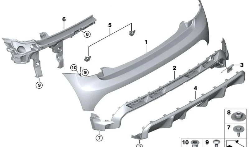 Juego soporte PDC trasero OEM 51125A3C9B5 para MINI F56 LCI, Cabrio F57 LCI. Original MINI.