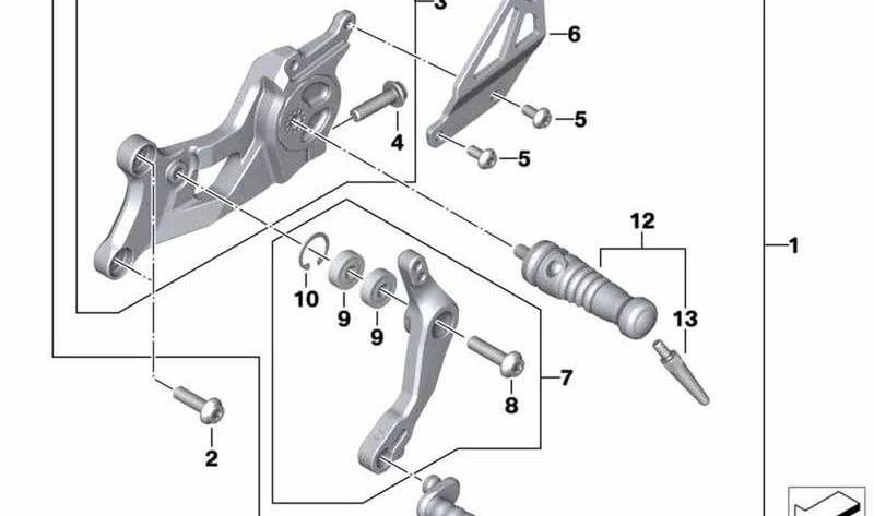 Equipo reposapiés izquierdo OEM 46718396603 para motos BMW R nineT Racer (K32). Original BMW Motorrad.