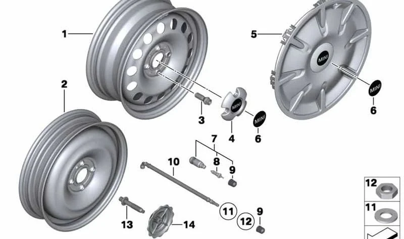 Retenedor de rueda de repuesto OEM 36106781466 para MINI R56, R56 LCI, Clubman R55, Cabrio R57 LCI, Coupé R58, Roadster R59. Original MINI.