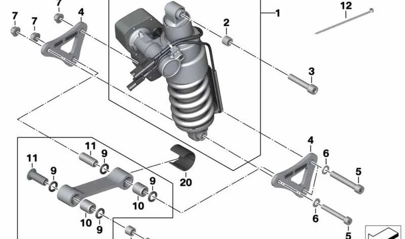 Muelle-amortiguador trasero OEM 33548552067 para motos BMW K1600 Bagger (K61) 2017-2025. Original BMW Motorrad.