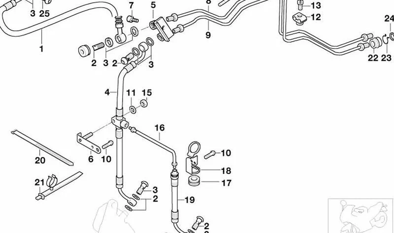 Juego de tubería de freno delantero OEM 34327664053 para motos BMW K1200 GT, K1200 RS, K1200 LT. Original BMW Motorrad.
