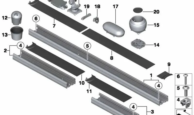 Segmentos de riel guía OEM 51169801635 para MINI Countryman R60, Paceman R61. Original MINI.