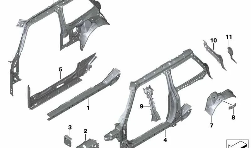 Bastidor lateral central izquierdo OEM 41007387947 para MINI F56, F56 BEV, F56 LCI... y más. Original MINI.
