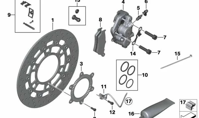 Silla sin taco de freno derecho OEM 34117716716 para motos BMW F 700 GS, F 650 GS, F 800 GS, F 800 GS Adventure. Original BMW Motorrad.