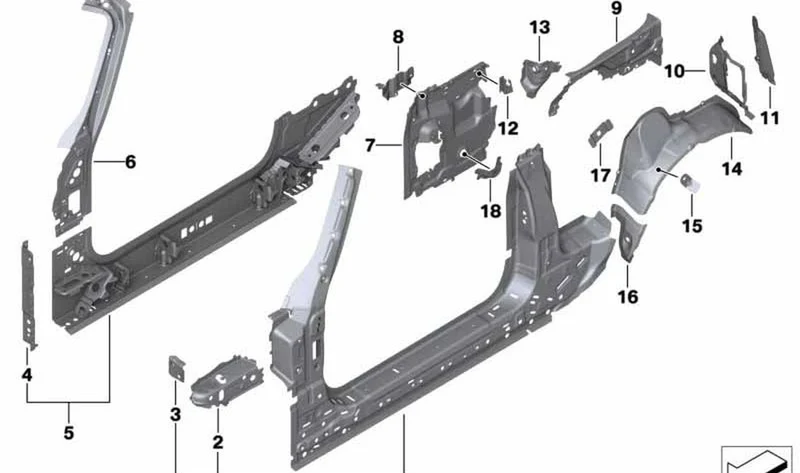 Bastidor lateral central izquierdo OEM 41007430309 para MINI Cabrio F57, F67, F57 LCI. Original MINI.