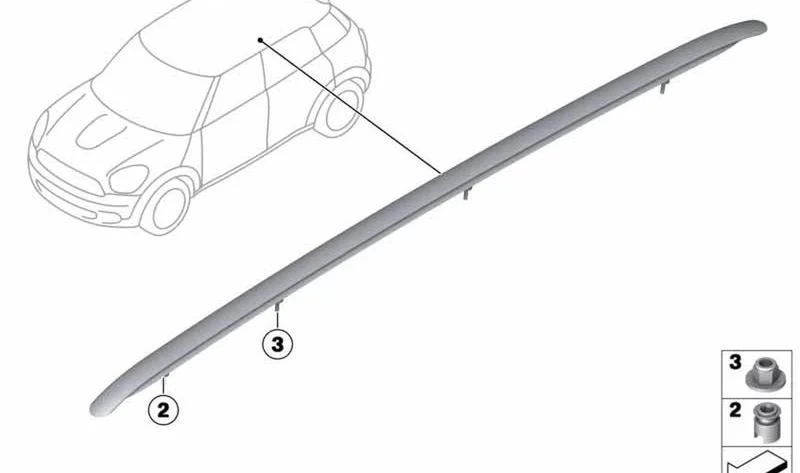 Moldura de techo borda izquierda SCHIEFERGRAU OEM 51139800927 para MINI Countryman R60 (2010-2016). Original MINI.