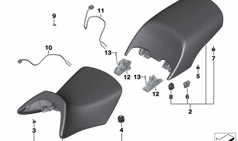 Asiento bajo negro delantero OEM 52537683636 para BMW R1200RT, R900RT. Original BMW Motorrad.