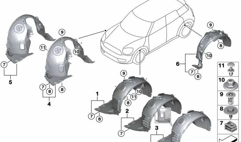 Recubrimiento cubrerueda delantero derecho OEM 51717496182 para MINI Countryman F60, F60 LCI. Original MINI.