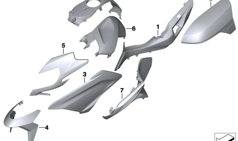 Carcasa lateral trasera derecha OEM 46631541900 para motos BMW R 1250 RT, R 1200 RT. Original BMW Motorrad.