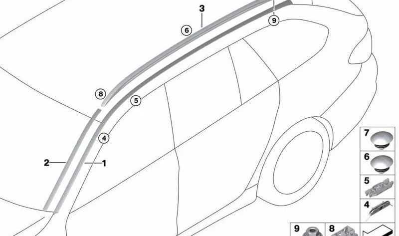 Listón de adorno de techo derecho imprimado OEM 51137443696 para BMW Serie 5 G31 Touring, G31 Touring LCI. Original BMW.