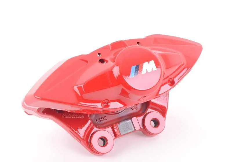 Alojamiento pinza de freno trasero izquierdo M Performance rojo OEM 34206855483 para BMW F20, F21, F22, F30, F32, F80, F82... y más. Original BMW.