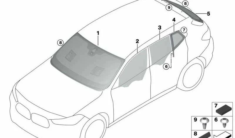 Cristal lateral fijo puerta trasera derecha OEM 51377420542 para BMW X2 F39. Original BMW.