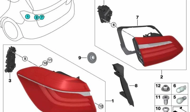 Luz trasera derecha OEM 63217330474 para BMW Serie 2 F46 Gran Tourer (07/2014 - 03/2018). Original BMW.