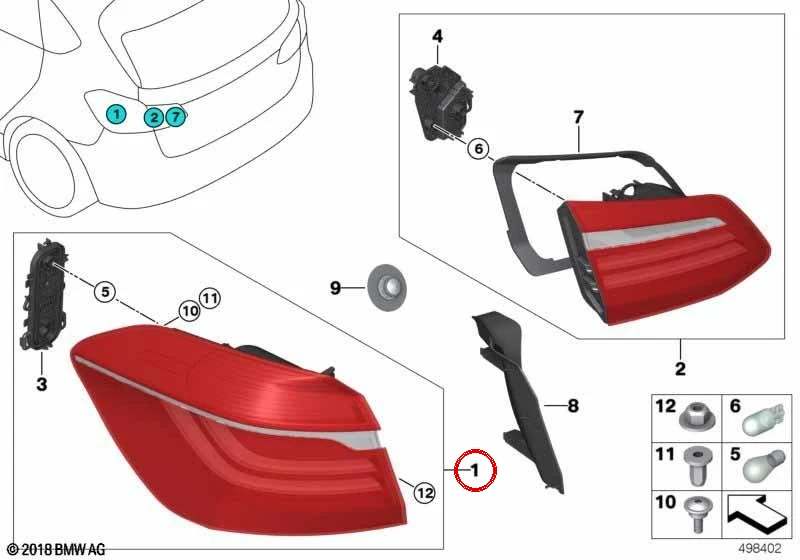 Luz trasera lateral izquierda OEM 63217330473 para BMW Serie 2 F46 Gran Tourer. Original BMW.