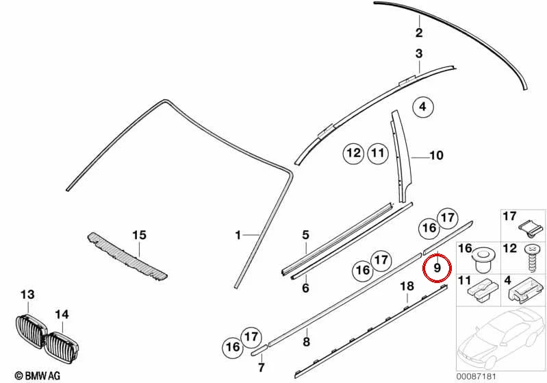 Listón parachoques trasero derecho OEM 51138252380 para BMW Serie 3 E46 (03/2000 - 12/2004). Original BMW.