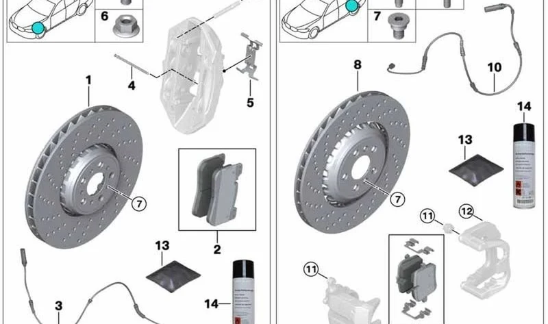 Disco de freno delantero derecho ventilado perforado OEM 34107889662 para BMW G87 M2, G80 M3, G81 M3 Touring, G82 M4 Coupé, G83 M4 Convertible... y más. Original BMW.