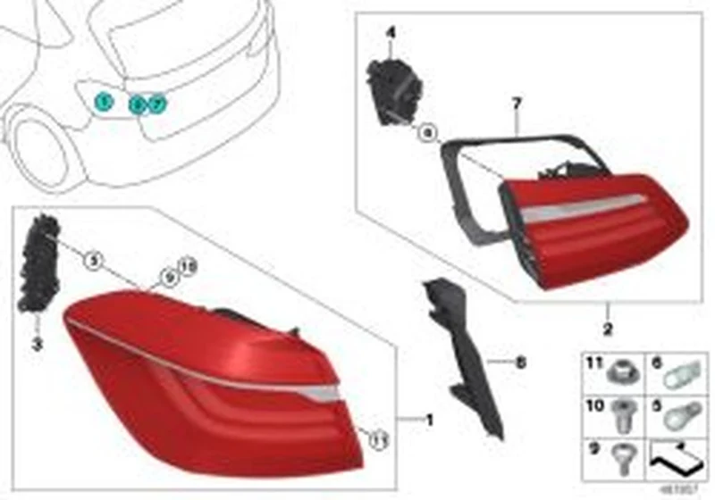 Luz trasera en pared lateral izquierda OEM 63217461607 para BMW Serie 2 F46 Gran Tourer. Original BMW.