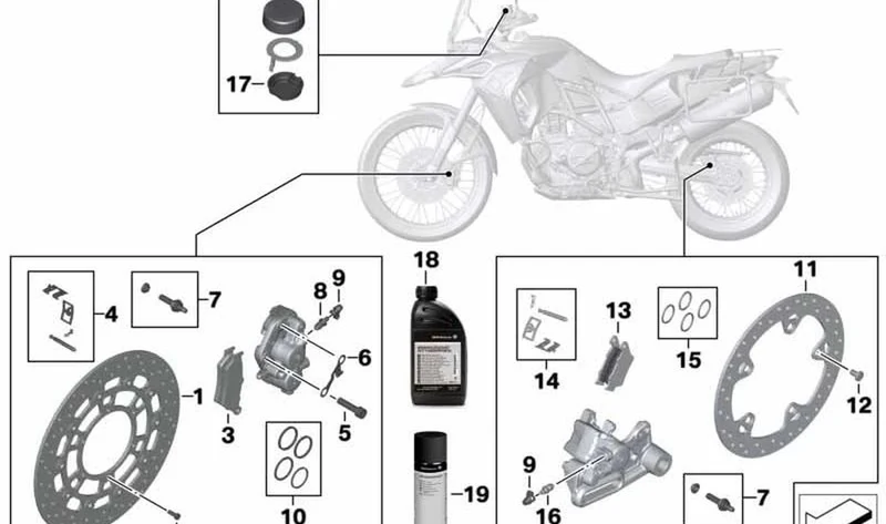 Juego de piezas de fijación derecha OEM 34117721854 para BMW Motorrad F700GS, F650GS, F800GS, F800GS Adventure. Original BMW Motorrad.