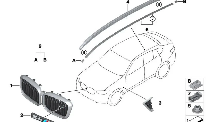 Moldura de techo borde izquierda negro brillante OEM 51138071053 para BMW X4 G02, X4 M F98... y más. Original BMW.
