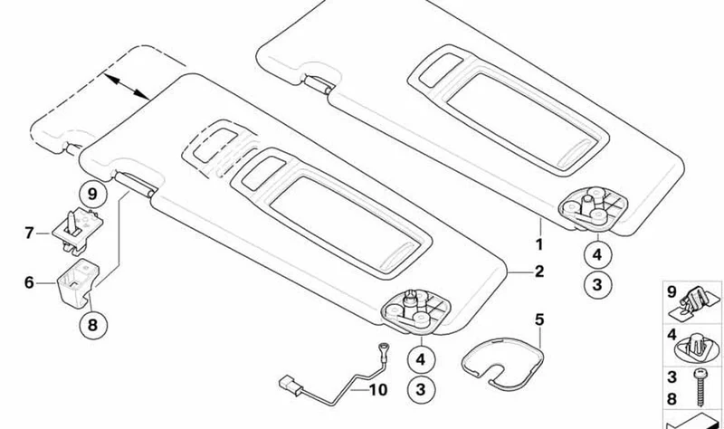 Luz de maquillaje para parasol izquierdo OEM 51167281647 para BMW X6 E71, E72 Hybrid. Original BMW.