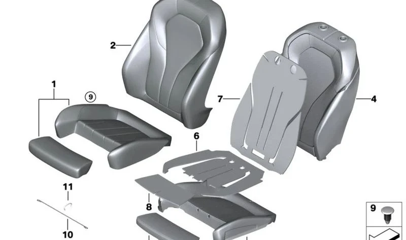 Funda respaldo deportivo tela/cuero izquierda OEM 52107453781 para BMW Serie 5 G30, G31. Original BMW.