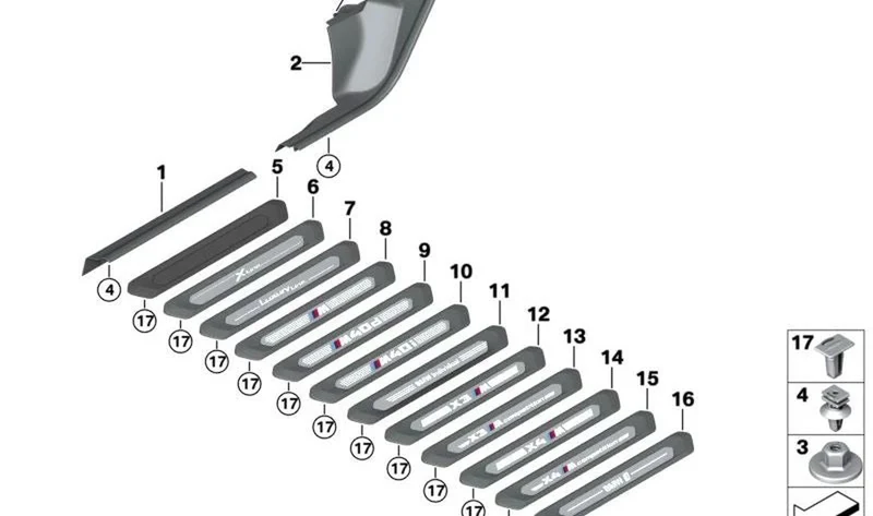 Moldura de entrada delantera izquierda OEM 51437446637 para BMW X3 G01, X3 M F97, X4 G02, iX3 G08... y más. Original BMW.
