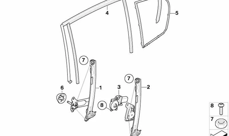 Alzacristales eléctrico trasero izquierdo OEM 51357138467 para BMW Serie 1 E87, E87 LCI. Original BMW.