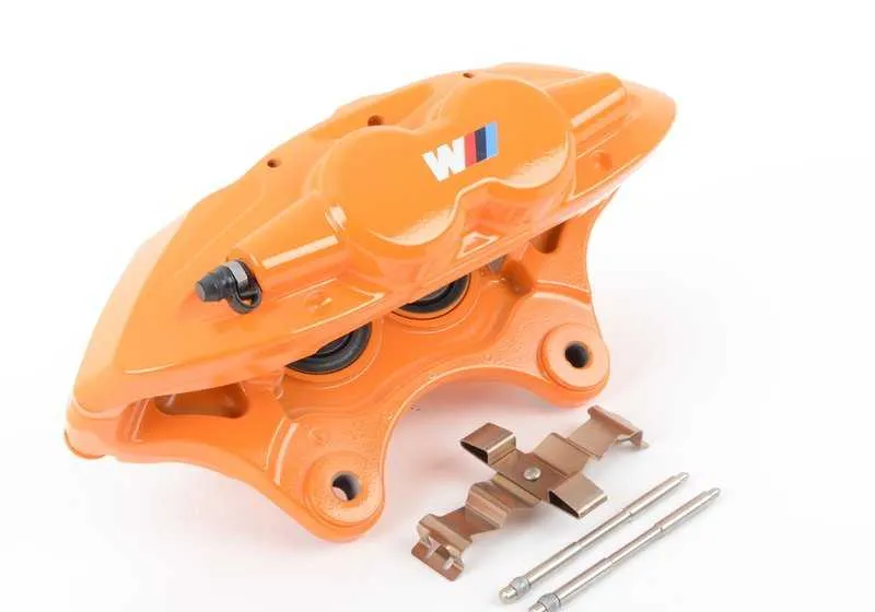 Alojamiento de pinza de freno M Performance naranja izquierda OEM 34106875655 para BMW F20, F21, F22, F30, F32... y más. Original BMW.