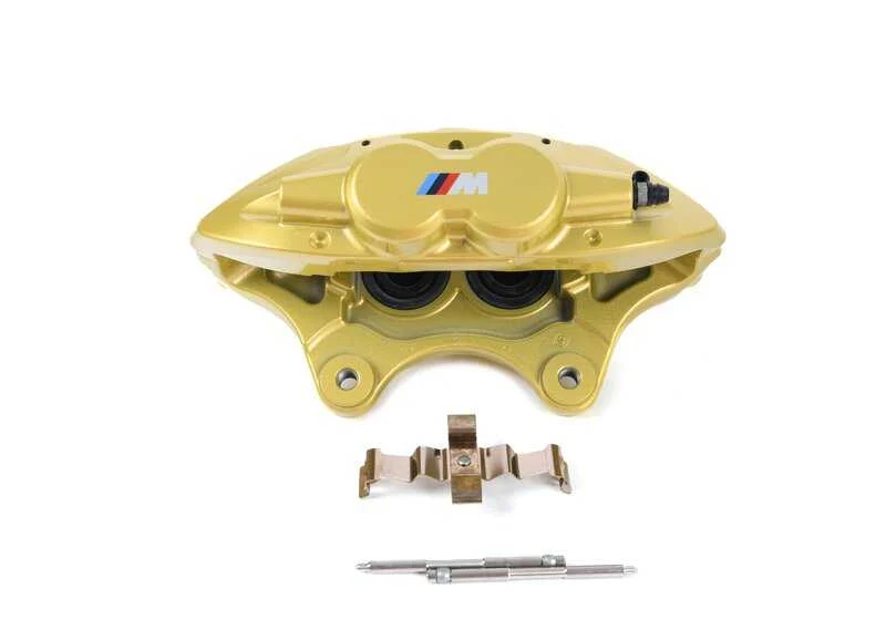 Alojamiento de pinza de freno delantero derecho amarillo OEM 34106875652 para BMW F20, F21, F22, F30, F31, F32... y más. Original BMW.