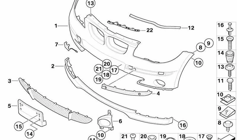 Listón parachoques delantero izquierdo OEM 51117058457 para BMW Serie 1 E87. Original BMW.