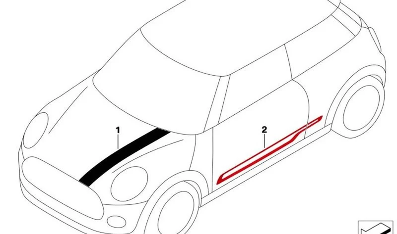 Junquilla delantera derecha OEM 51149464970 en Solaris Orange para MINI F56 (2013-2021), F55 (2013-2021). Original MINI.