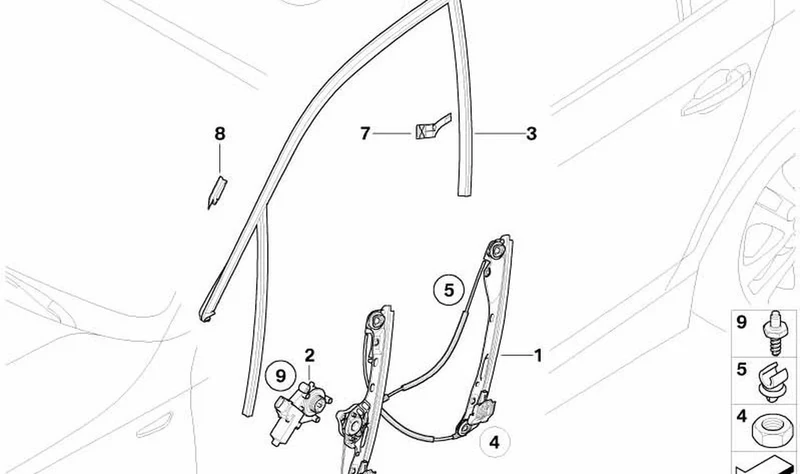 Alzacristales eléctrico delantero derecho OEM 51337138466 para BMW Serie 1 E87, E87 LCI. Original BMW.